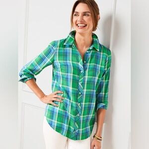 Talbots Cotton Button Front Shirt Green Foliage Plaid Womens Plus‎ Size 0X